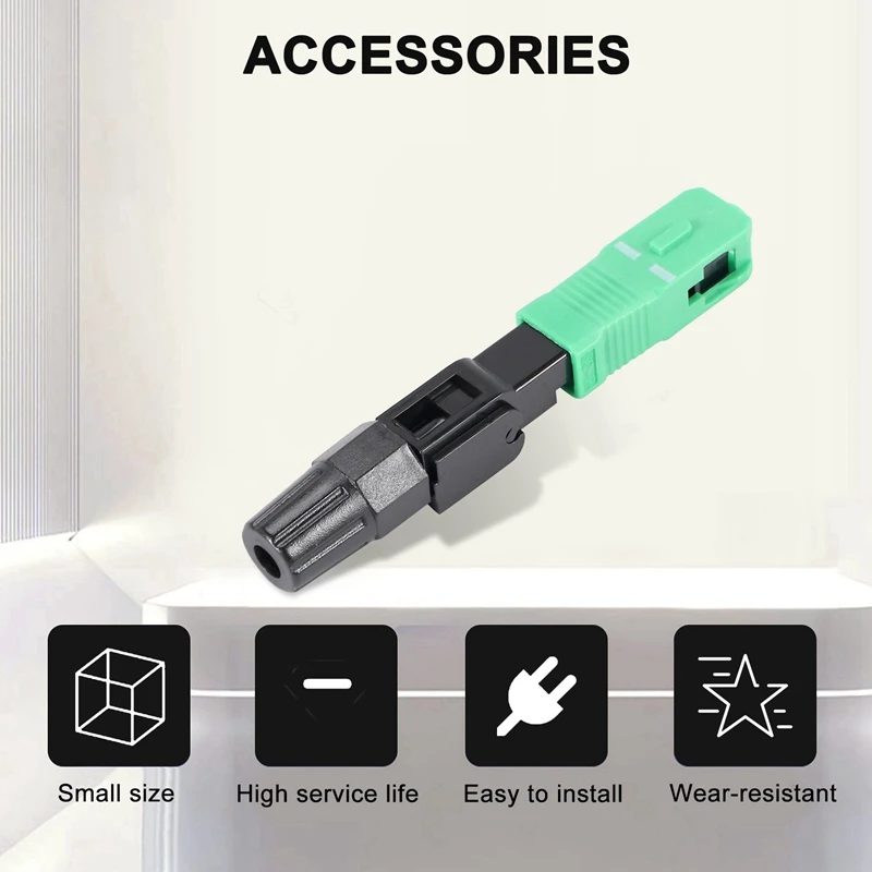 50Pcs Sc/Apc Fiber Optic Connector Embedded Single Mode Component Fiber Optic Quick Connector-Black + Green