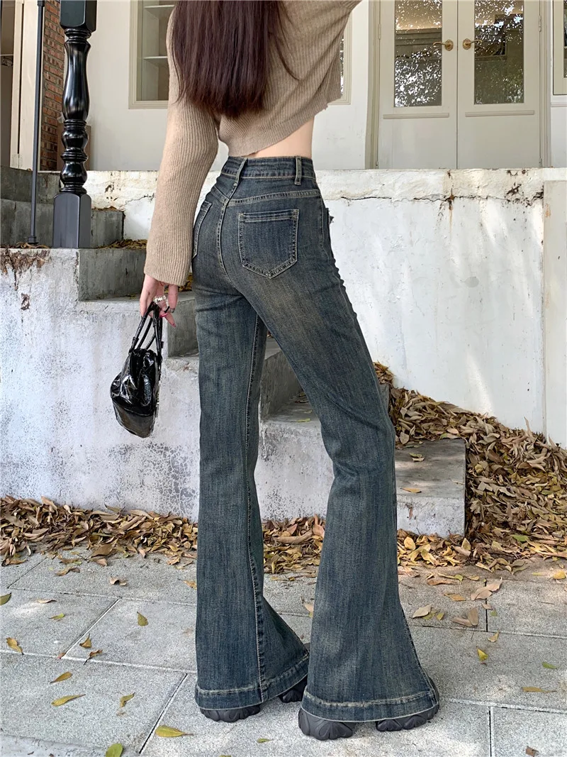 Blue Jeans For Women's Denim Pants Autumn Wear High Waisted Straight Micro Flared Pants Floor Mop Wide Leg Pants