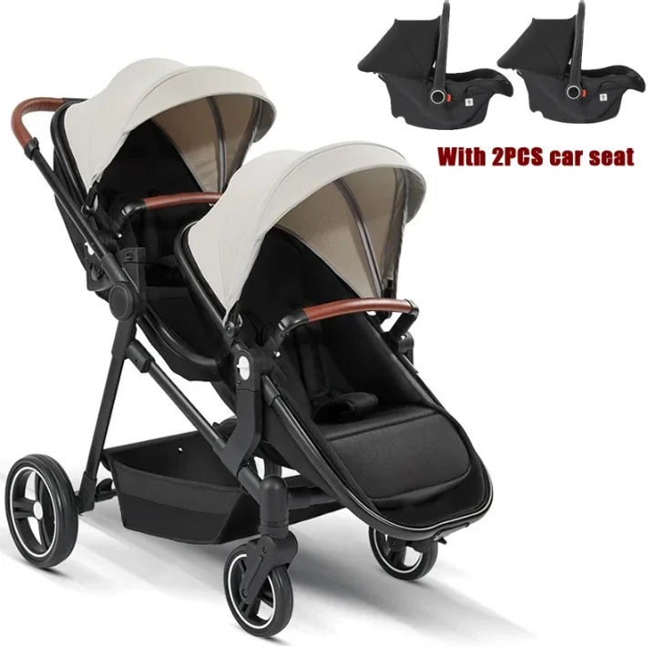 NIEUW Ultralichte dubbele kinderwagens, multifunctionele kinderwagens met autostoelen, 3in1 gevouwen aan boord dragen Dubbele kinderwagen