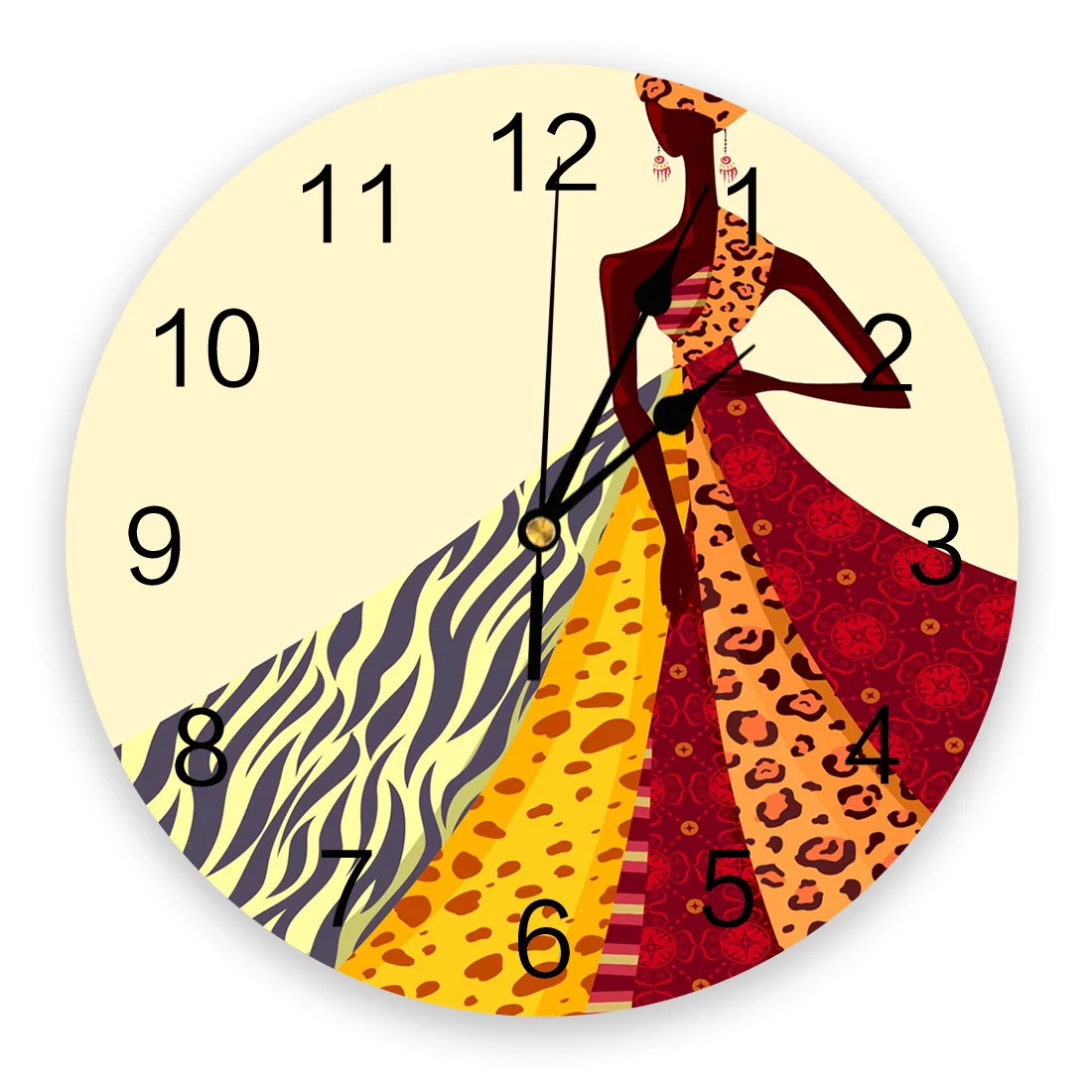 African Woman Leopard Print Skirt Bedroom Wall Clock Large Modern Kitchen Dinning Round Wall Clocks Living Room Watch Home Decor