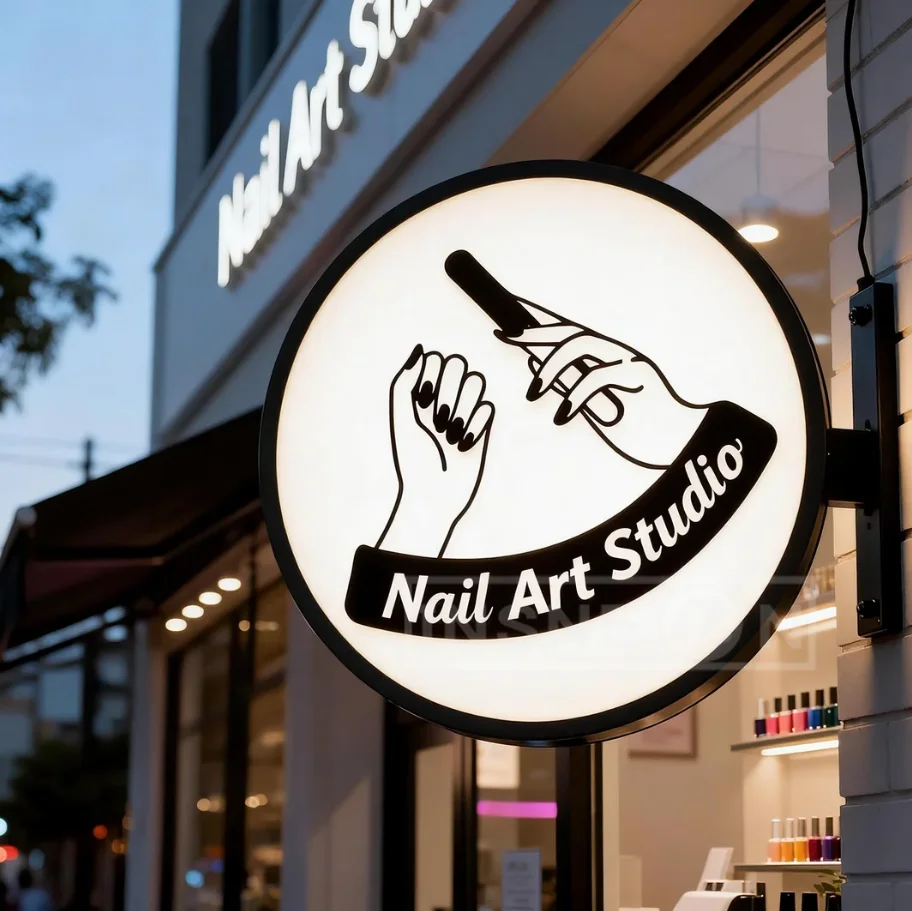 Outdoor Business Sign Illuminated Round Logo Nail Art Studio Signage Custom Double Sided Light Box LED Advertising Equipment