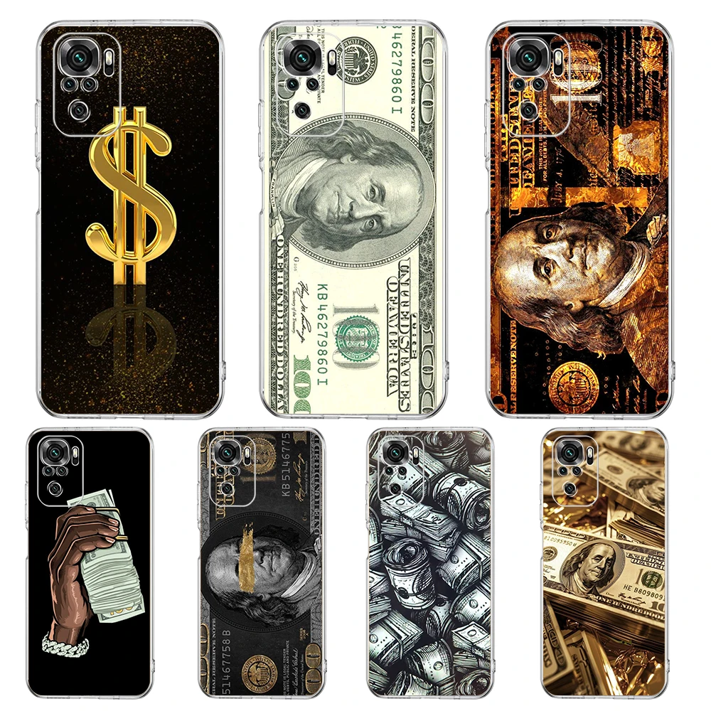 Transparent Phone Case for Redmi 13C 12C 10C Note 13 12 11 11T K40 Gaming Plus Pro Soft TPU Cover Shell USD Dollar Cash Luxury