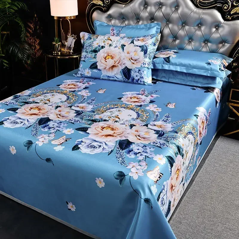 3 Pcs Luxury Linen Bed Sheet Home Bedding Decoration Machine Washable Smooth Bed Sheet Set Queen King Size with Pillowcases