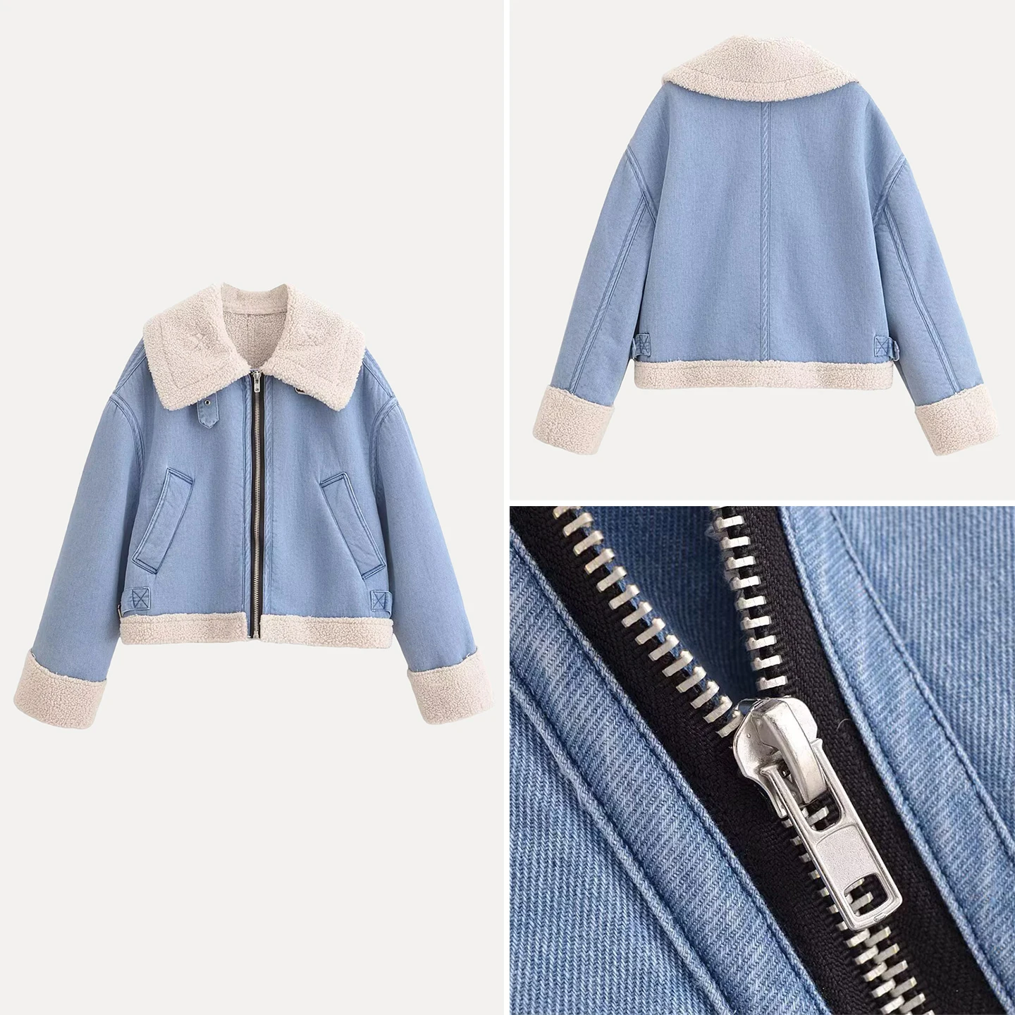 

Ele Loose Long Sve Denim Faux Fur Jaet Simple Collar ort Outerwear for Women Autumn 2025 Z Ladies Faion