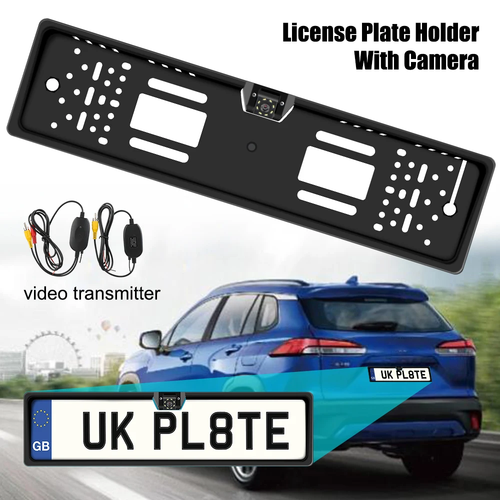 Câmera de visão traseira do carro com quadro europeu titular da placa, Sensor de estacionamento, Sensor de estacionamento, Acessórios Universal Auto, 4, 8 LED, 12V