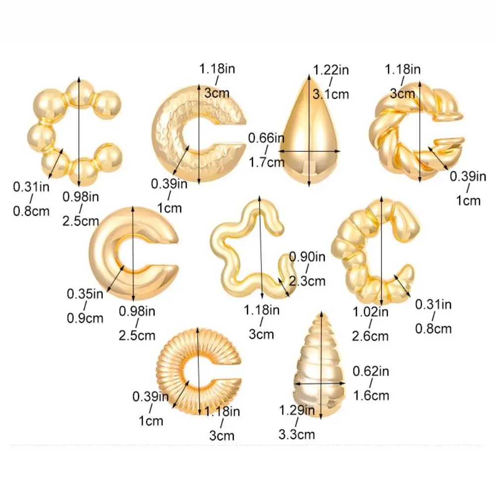 4Pcs/set Vintage Glossy Earring Clip C Shape Geometric Cartilage Ear Cuff Gold Silver No Piercing Earring Women