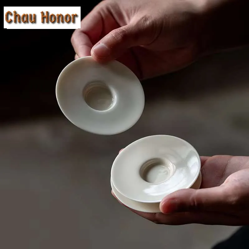 

2pc/set Handamde Apricot White Glazed Coasters Non-slip Cup Mats for Coffee Cups Heat Insulation Placemats Cha Supplies Craft