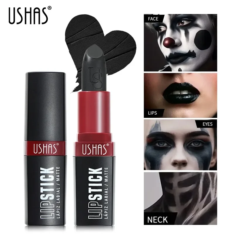 USHA's Black Lipstick Halloween Ready-to-Ship Waterproof Long-Lasting Matte Lip Makeup Lip Gloss for Cross-Border Shopping