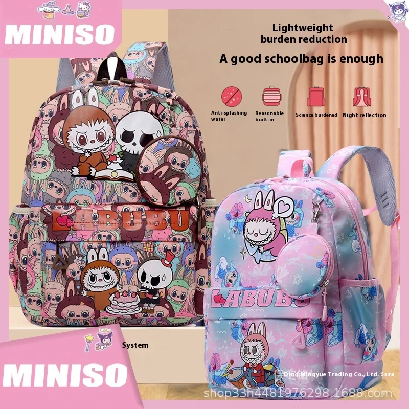 Anime Cartoon Labubu Backpack Kindergarten Backpack Large Class Labubu Printed Cute Reducing Burden Oxford Cloth Backpack