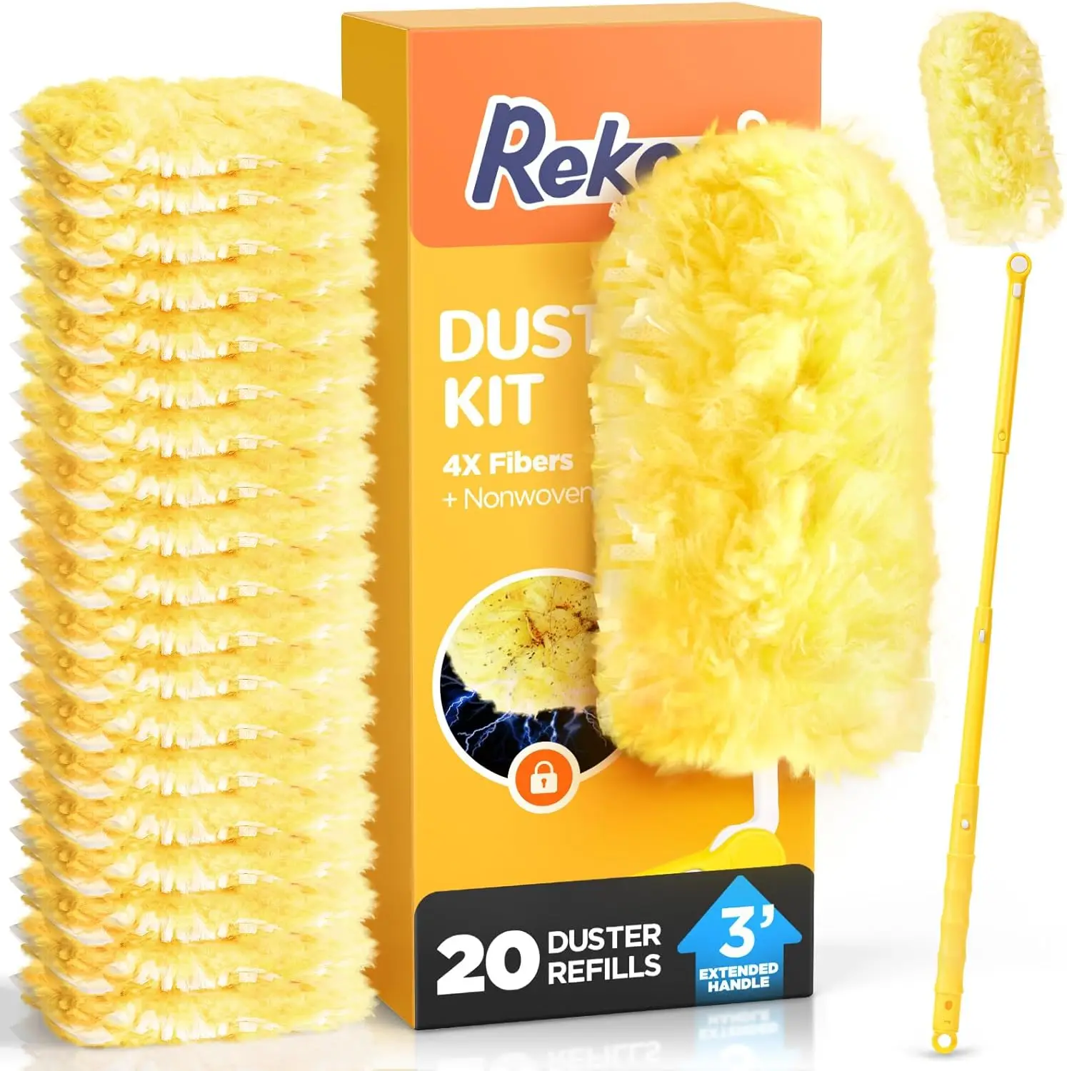 

20-Count Duster Refill Kit with 3ft Extendable Pole, 4X Microfiber for Ceiling Fan, Blinds & More