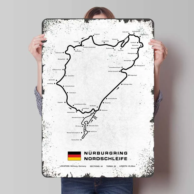 Nuerburgring Complete Circuit Tinplate Sign Sports Metal Poster Bedroom Decoration Living Room Decor Men Decorative Metal Plate