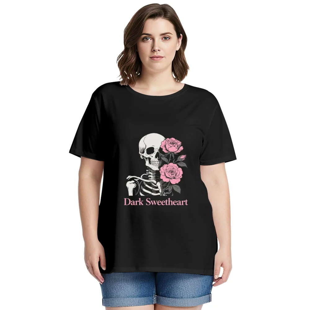 Dark Sweetheart Rose Skull Print Casual Cotton T-Shirts Unisex Tee Shirt Men Women Creative Oversize T-shirt Female Girls Gifts view 5