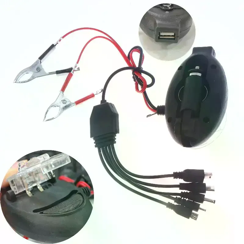 【New】12V 24V To 5V 500mA Power Adapter With Battery Clip For Charging Cell Phone Emergency USB/Type-C Power High Efficiency