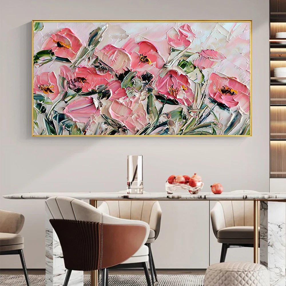 

Abstract 3D Flower Painting On Canvas Handamde Pink Flowers Art Painting Home Wall Decor Palette Knife Textured Acrylic Painting