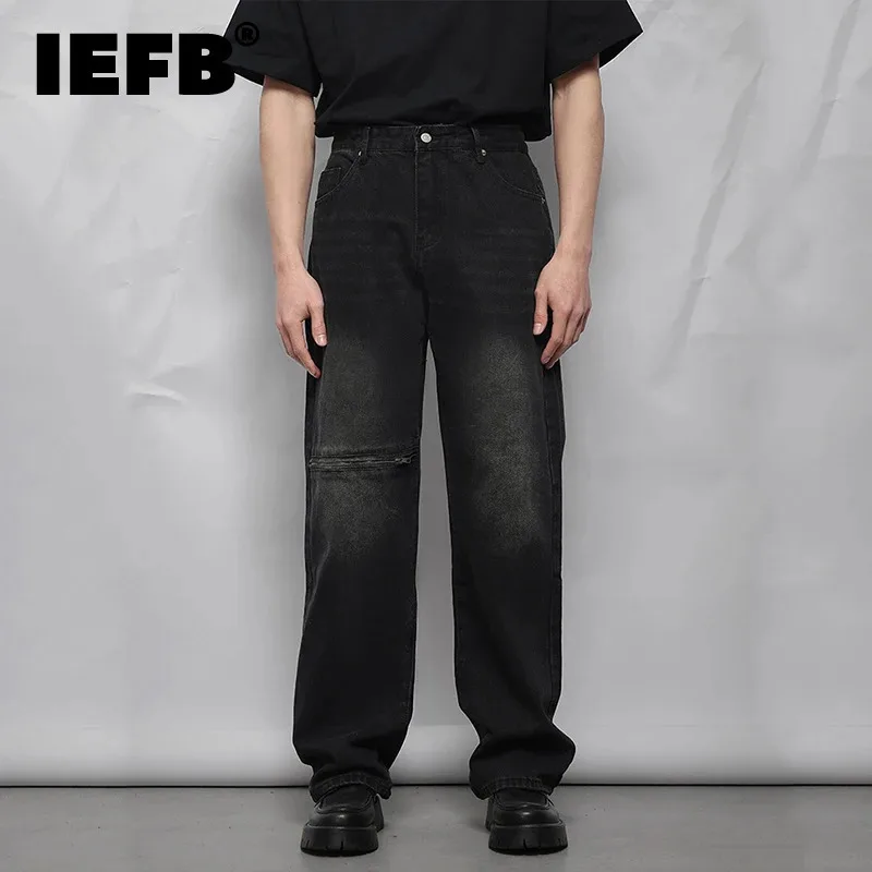 

IEFB High Street Men's Jeans Hip Hop Loose Straight Zipper Holes Niche Design Trendy Men Denim Pants Fashion Tide Summer 9C6634