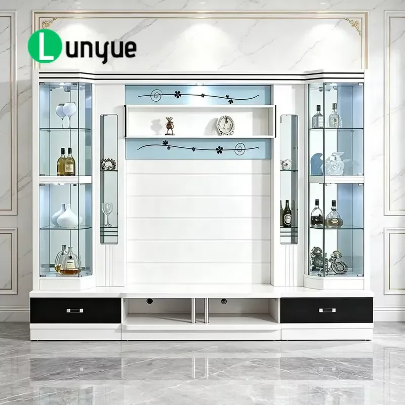 Table Tv Pour Le Living Room Show case Glass Display Wine Rack Home Furniture Tv Cabinet Luxury Wooden Modern Tv