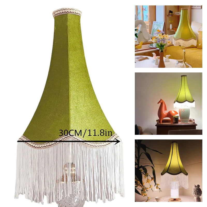 Retro Green Tasseling Lampshade Bedroom European Luxury Table Desk Lamp Cover Drum Dome Floor Light Replacement Cover Home Decor