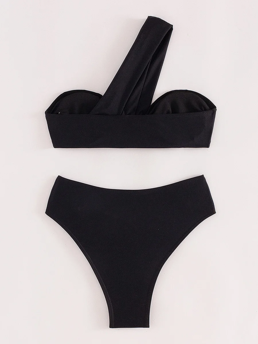 غير المتماثلة واحد الكتف البيكينيات الإناث ملابس السباحة عالية الخصر بيكيني النساء ملابس السباحة قطعتين مجموعة البكيني الاستحمام ثوب السباحة السباحة