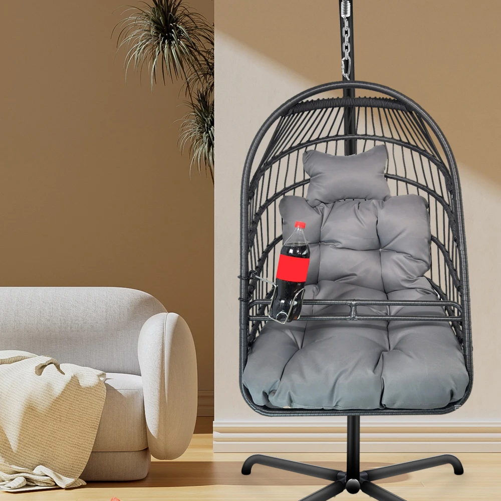 

Swing Egg Chair with Stand Indoor Outdoor Wicker Rattan Patio Basket Hanging Chair with C Type bracket , with cushion and pillow