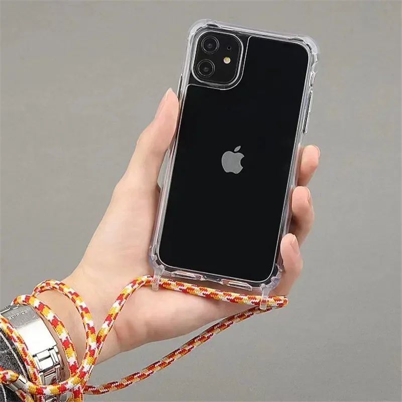 Crossbody Necklace Cord Lanyard Transparent Hard Case For iPhone15 14 13 12 11 Pro Max XS XR X   Clear Soft Cover