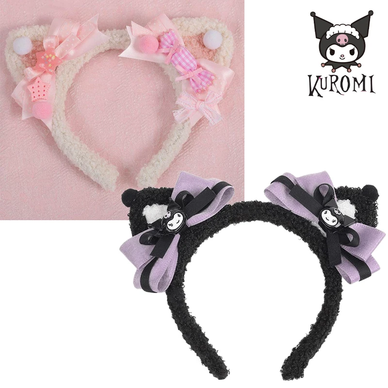 Sanrios Kuromi Sweet Cat Ear Headband para Crianças, Arco Artesanal, Anime Kawaii Hairpin, Desenhos Animados Japoneses, Acessório de Cabelo Lolita Roxo