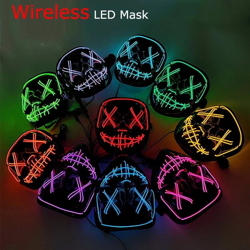 Wireless Halloween Neon LED Purge Mask Masque Masquerade Party Masks Light Grow in the Dark Horror Mask Glowing Masker