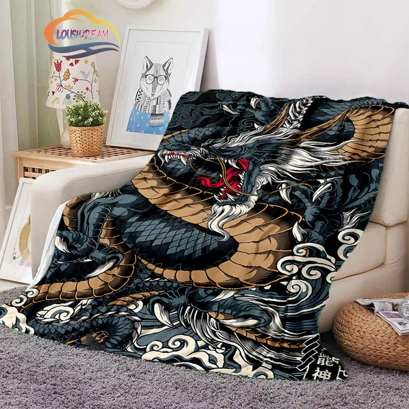 Chinese Dragon or Divine  Throw Blankets Mythical  Cartoon  for Sofa Bed Kid and Adults Gifts Warm 