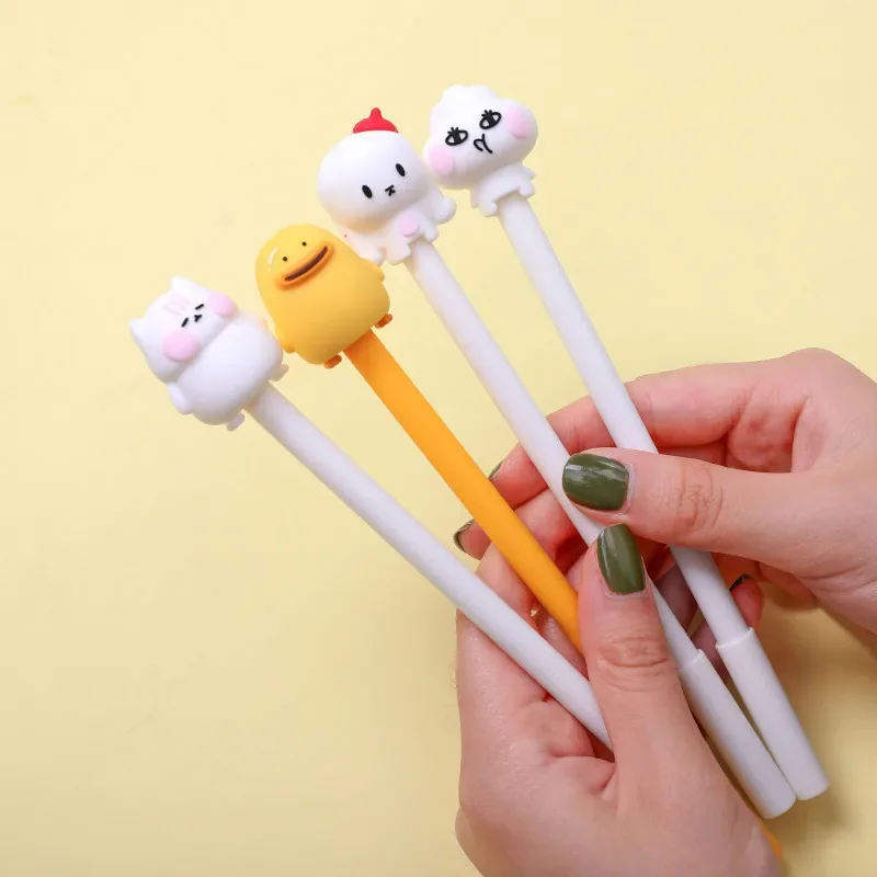 

24 шт., милые черные студенческие ручки 0,5 мм с креативной стильной ручкой, канцелярские принадлежности Kawaii, школьные принадлежности, гелевые ручки