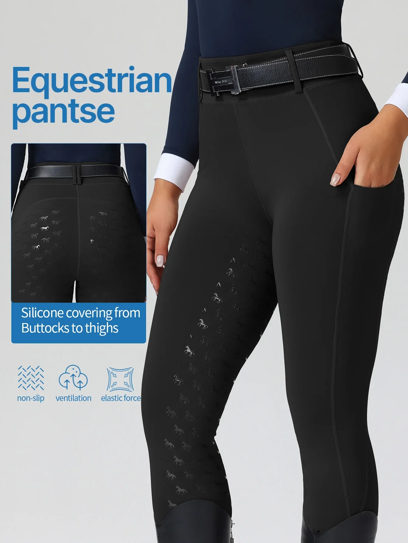 Women Professional High Waist Equestrian Breeches Full Seat Silicone Anti Slip Wear Resistant Horse Riding Pants With Pockets