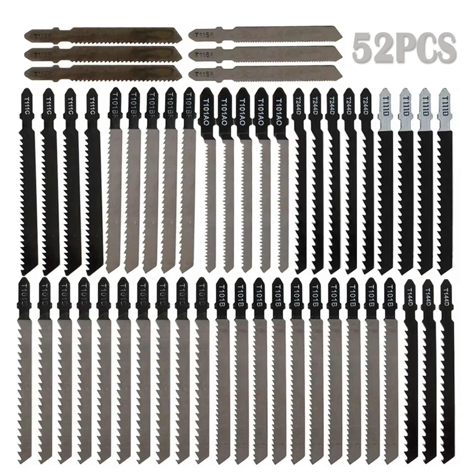 52PCS/Set Saw Blade Set HCSl Assorted Saw Blades with T-shank Sharp Fast Cut Down Saw Blade for Wood Metal Plastic Metal Cutting