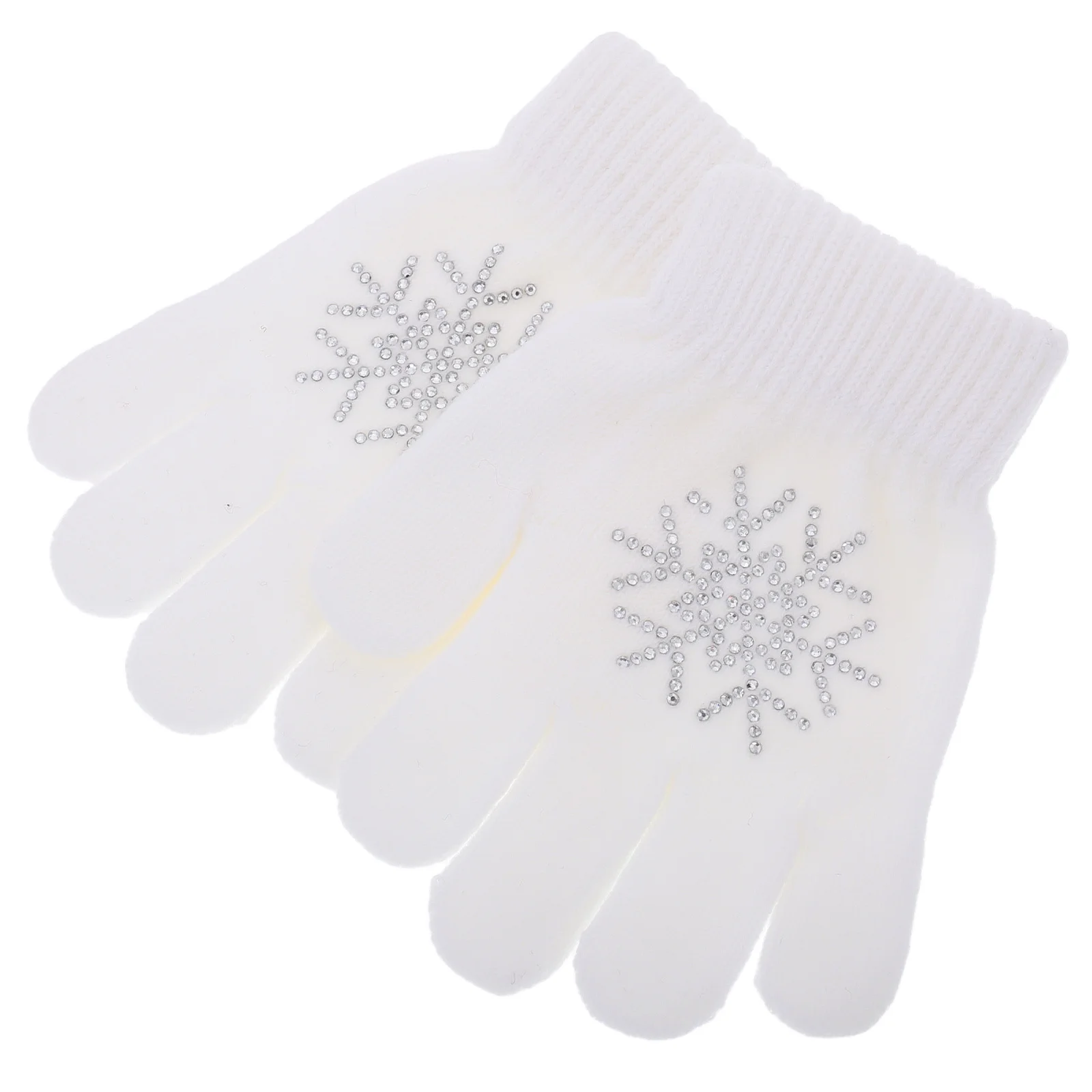 1 paio di guanti invernali con strass, design a fiocco di neve, accessori per pattinaggio su ghiaccio, maglia calda antiscivolo per sport per bambini