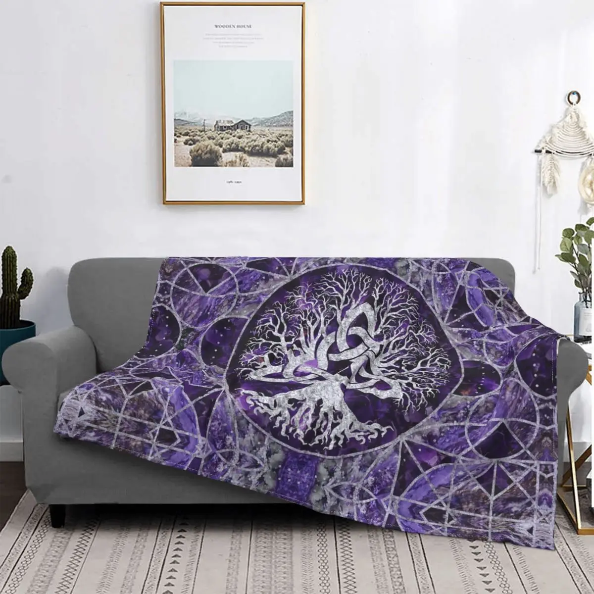 Tree Of Life With Triquetra Amethyst Blankets Flannel Vikings Multi-function Warm Throw Blankets for Home Couch Bedding Throws