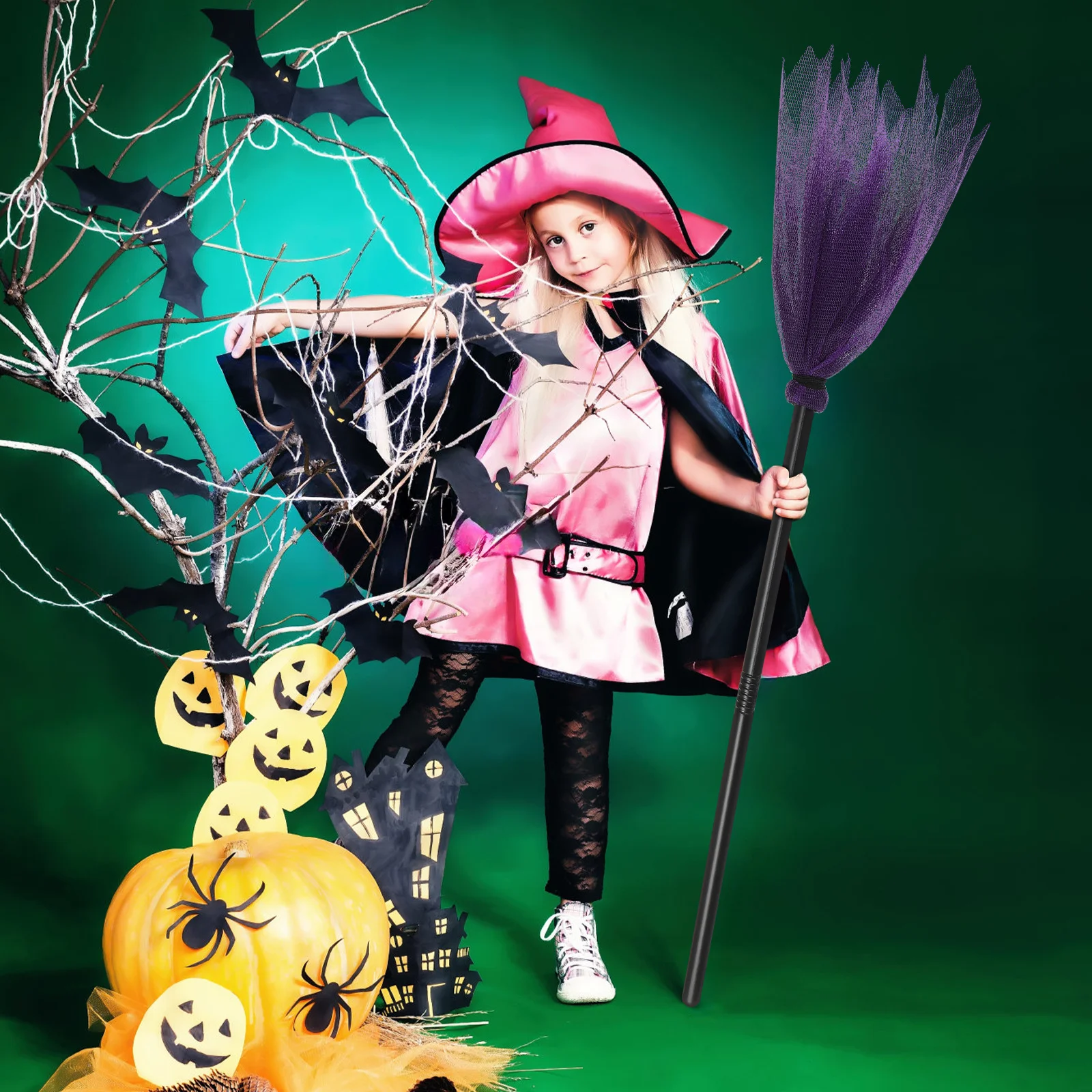 2 stks Kinderheks Bezem Lichtgewicht Plastic Bezemsteel Voor Kinderen Halloween Kostuum Prop Cosplay Party Accessoire Vliegen