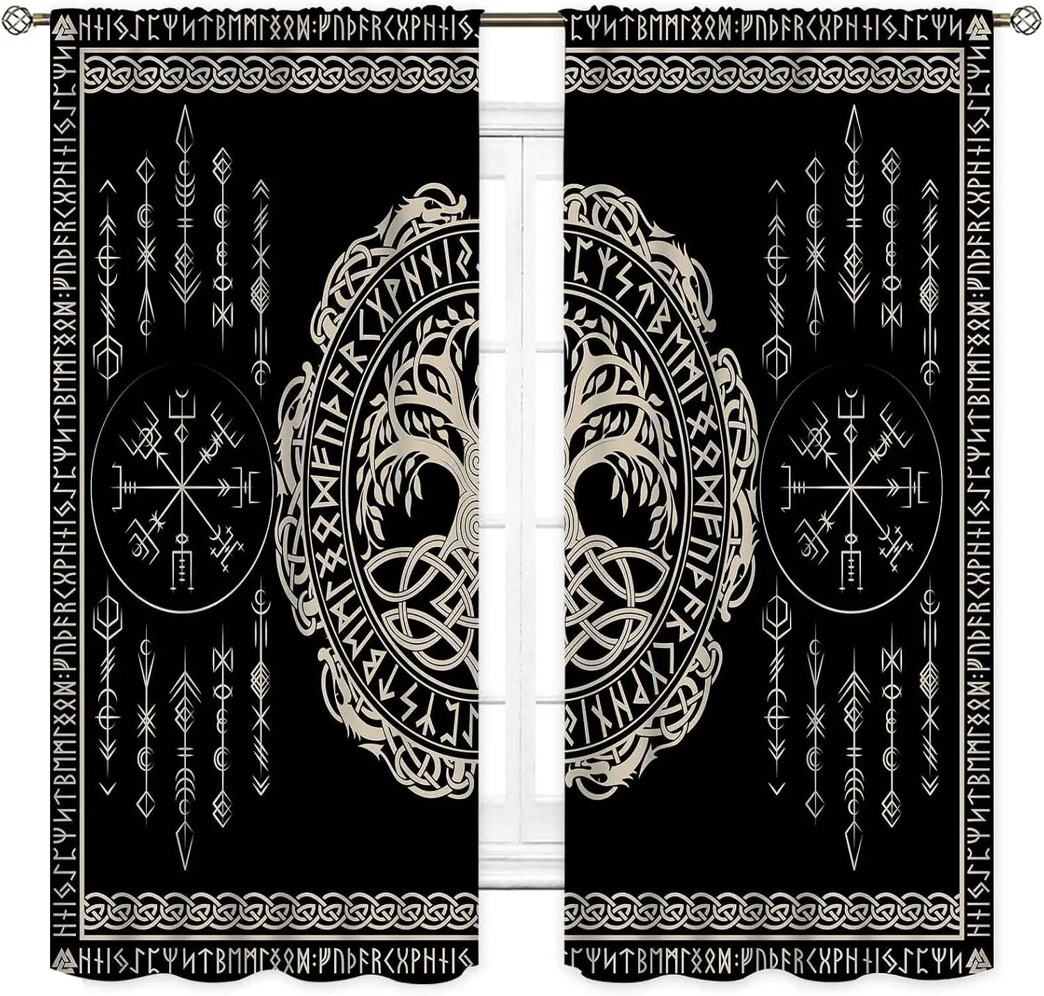 Boho Mystic Zodiac Curtains Bohemian Aesthetic Witchy Boho Window Panels Celtic Knot Astrology Curtain Decor Stars Moon Pattern