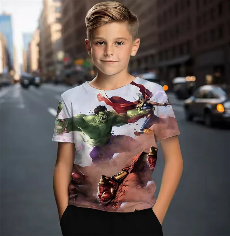 Marvel Boys T-shirt Hulk T-shirt 3D Printed Top Summer Casual Short Sleeve Oversized Men's T-shirt New Fashion Men's Clothing