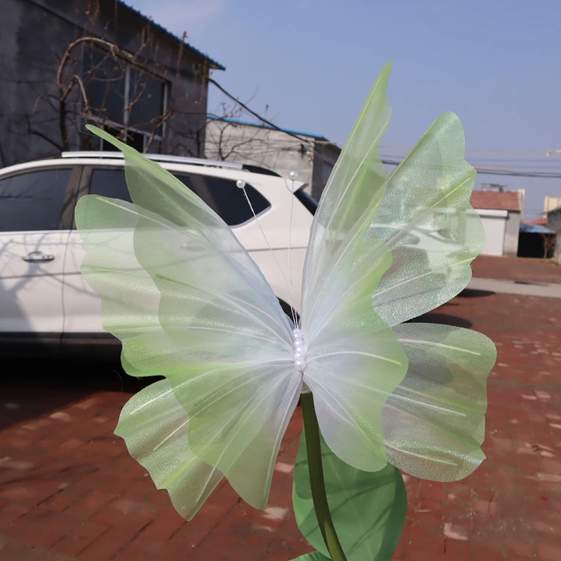 DIA 65CM Gradient Artificial Butterfly Wedding Stage Decoration Large-scale Event Arrangement Colorful Gauze Butterfly