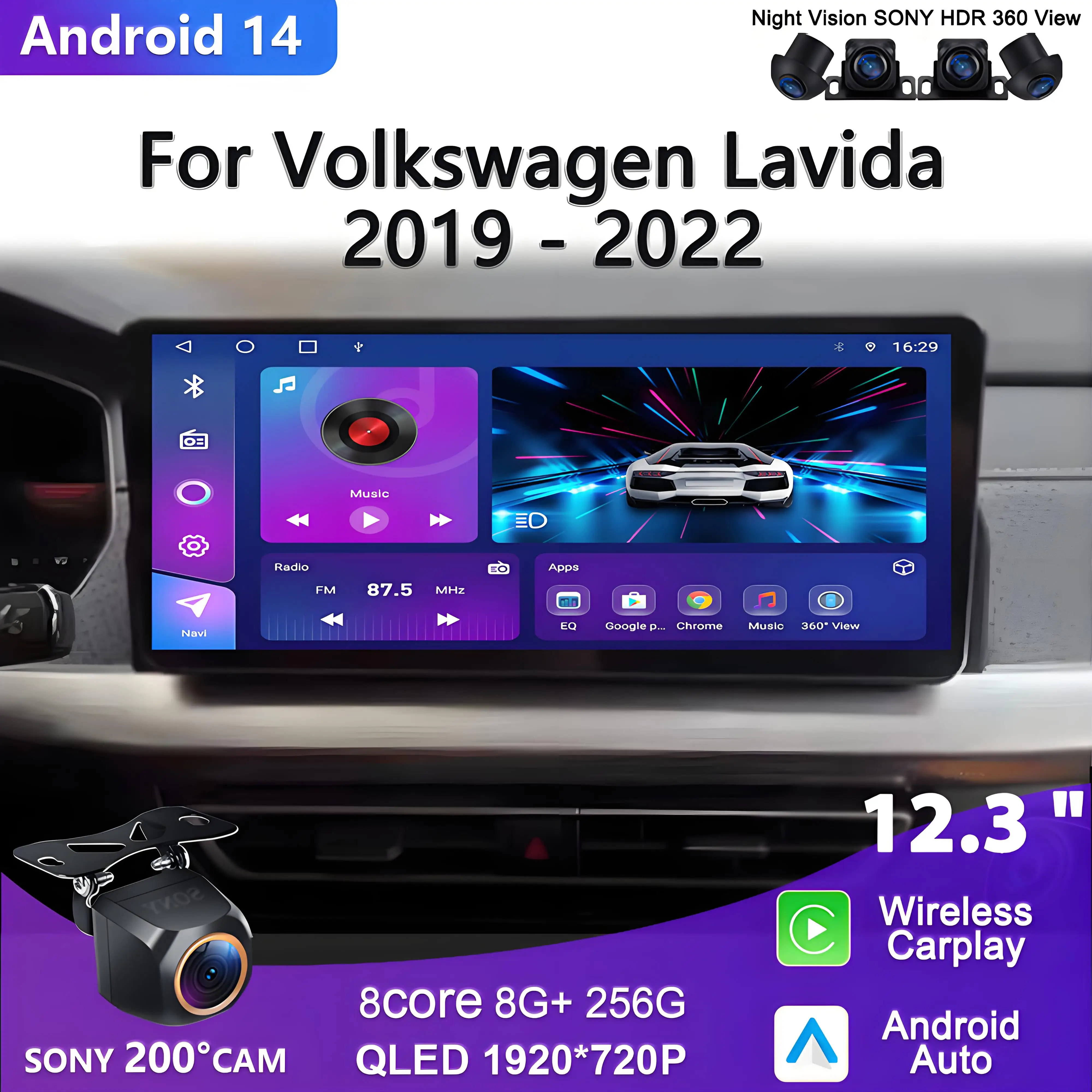 

12.3 inch For Volkswagen Lavida 2019 - 2022 Android 14 Car Radio Automotive Multimedia Player BT GPS Carplay Screen Head Unit