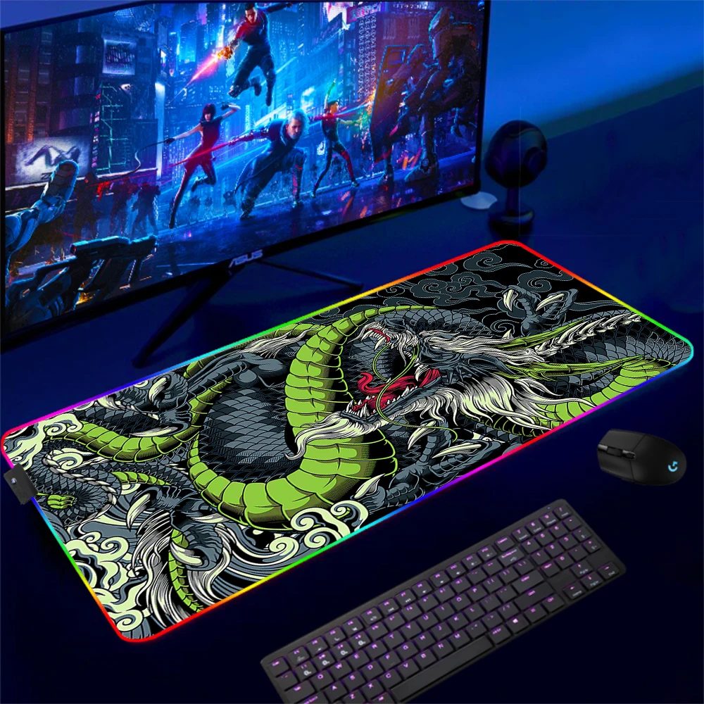 Japanse Dragon Rgb Gaming Muismat Xxl Laptop Rubber Deskmat Gaming Accessoires Hd Printing Computer Toetsenbord Led Computer Pad