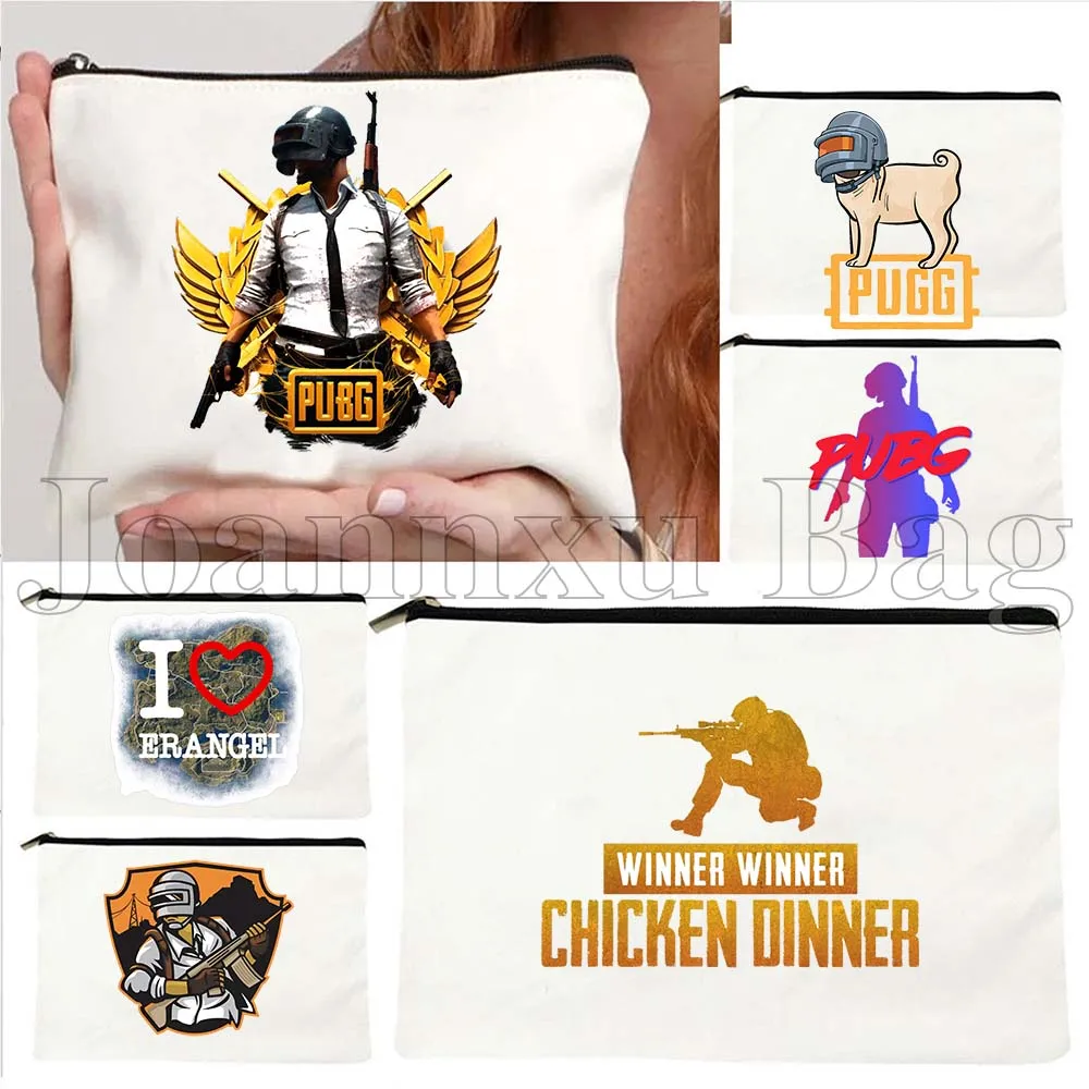

PUBG Guy Mobile Winner Chicken Dinner Cute Funny Pug Helmet Gifts Canvas Cosmetic Bag Makeup Toilet Bag Pencil Case Zipper Pouch