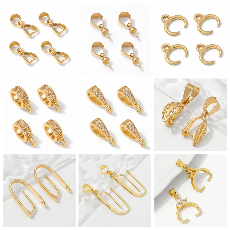 14K/18K Gold Plated Brass Metal Hinged Necklace Enhancer For Necklace Making Accessories Pendant Bail Clasps Jewelry Materials