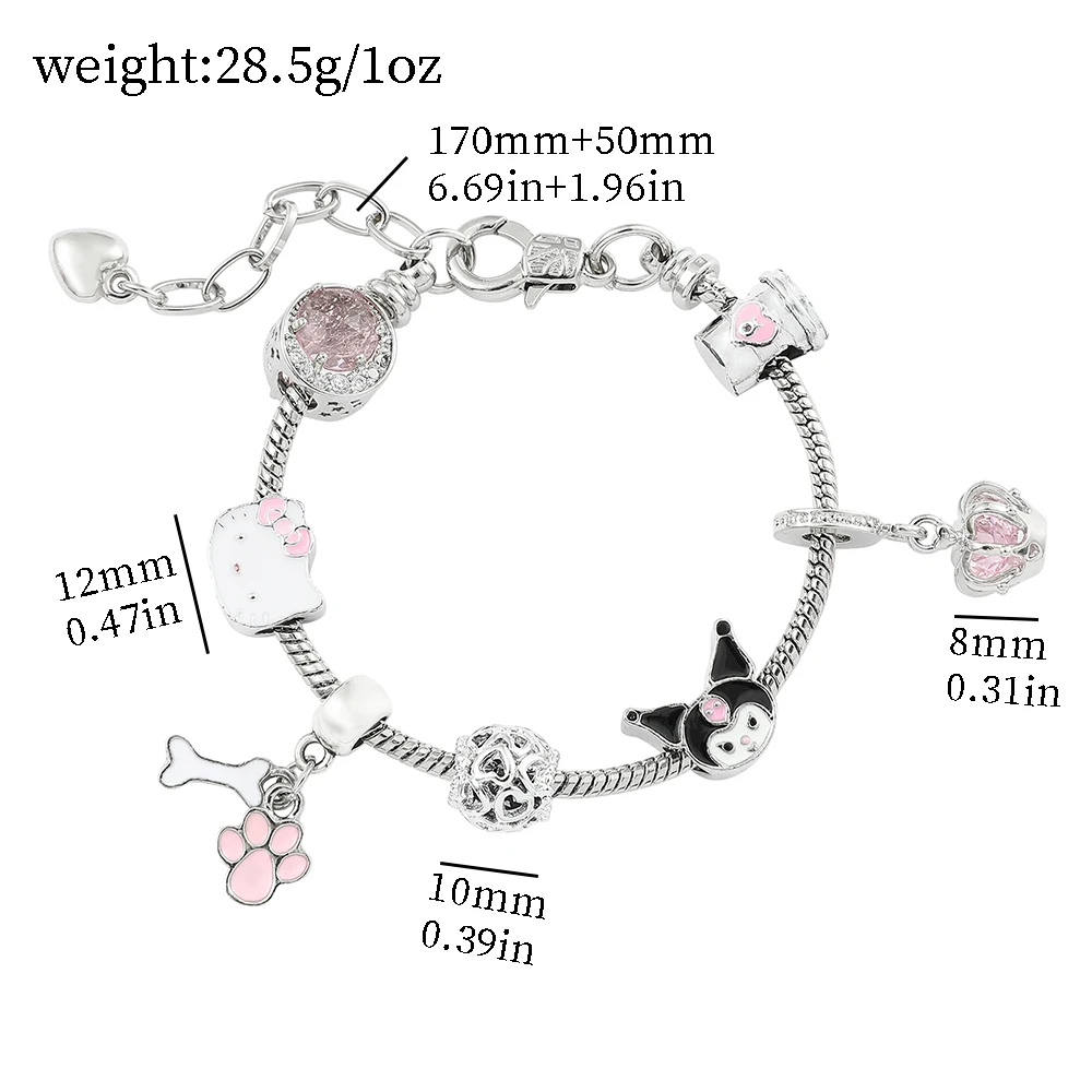 Sanrioes-pulsera Kawaii Hello Kitty Kuromi, brazalete pequeño con colgante de cristal fresco, accesorios de regalo Y2K para niña