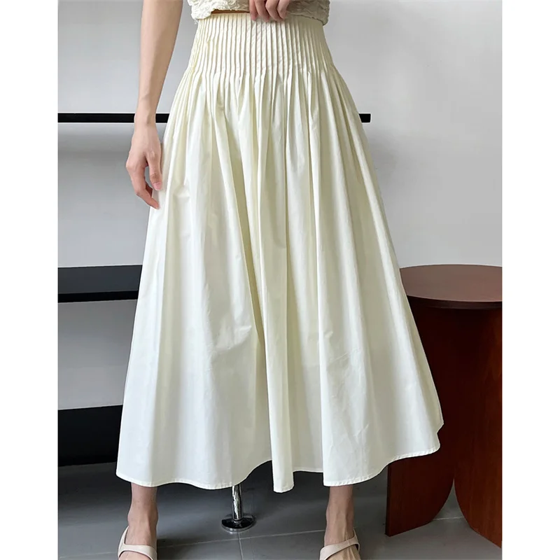 Saia Fena BANA Psada com Elástico e Barra Larga, Modelo Semi-Longa, Fina, Estilo A-Line, Cintura Alta, Crimento Cur...