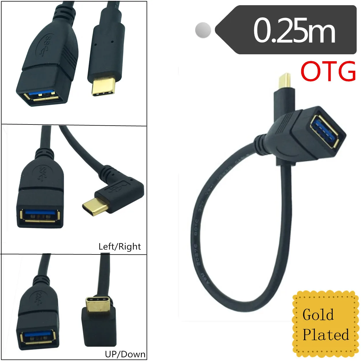 مطلية بالذهب OTG USB 3.1 كابل البيانات ، AF إلى واجهة Type-C ، USB 3.0 ، 25 سنتيمتر اللوحة الأم