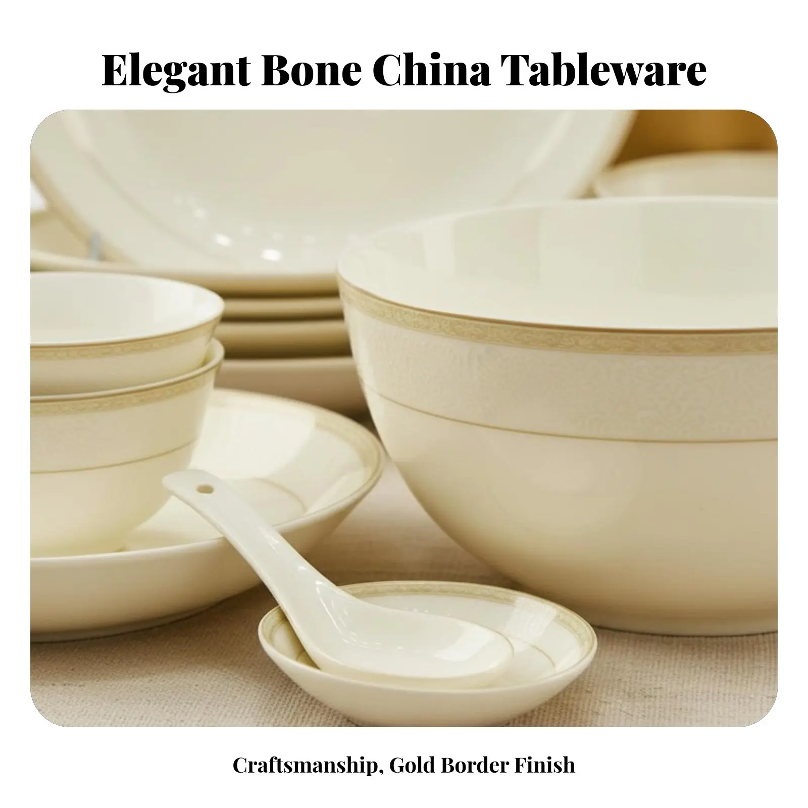 

Bone China Bowls & Plates Set, Jingdezhen Ceramic Dinnerware, Gold Border, Household Gift, Minimalist Tableware