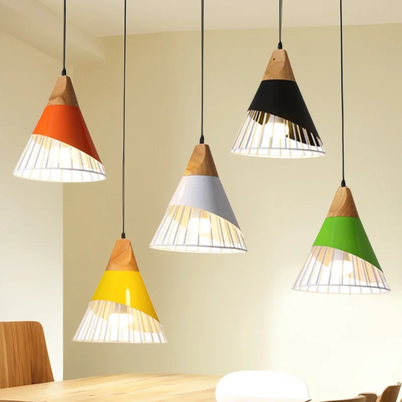 

HOT Macaron Solid Wood Aluminum Chandelier Nordic Restaurant Lamp Creative Personality Shopping Mall Clothing Store Bar Modern