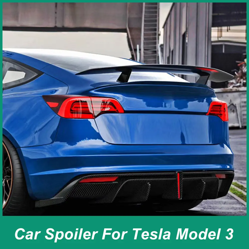 For Tesla Model 3 Carbon Fiber Spoiler Wing Performance 2018-2023 Rear Luggage Lid Shiny Black Model 3 Accessories GT Style Tail