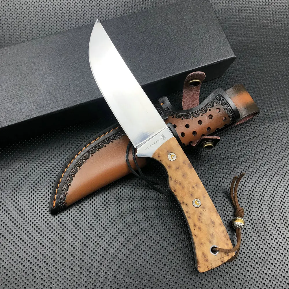 Trskt Janpan Camping Messer 7,5 MM Dicke Fulltang Taktische Messer, Coole Outdoor Messer Holz Mit Leder Mantel Dropshipping