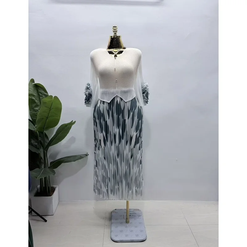 Miyake Elastic Plus Size Birthday Party Dress Fold Printed Elegant Pleated Dresses New Early Spring 2026 Collection Gown