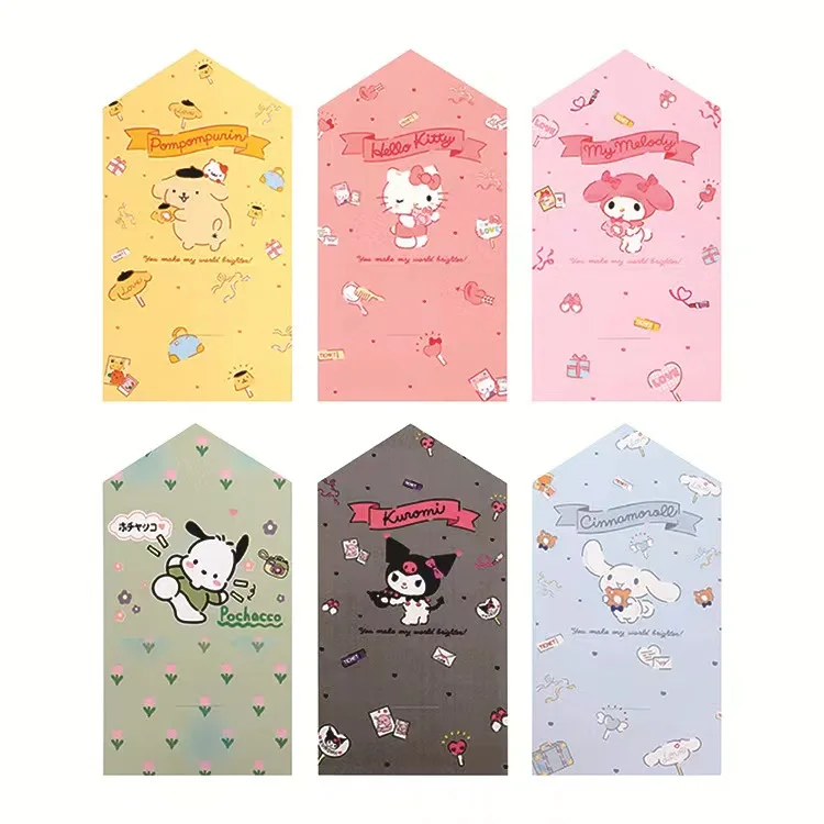 6 Styles Sanrio Cute  Mymelody Kuromi Cinnamoroll Pom Pom Purin Pochacco Greeting Card Birthday Party Folded Gift Cards