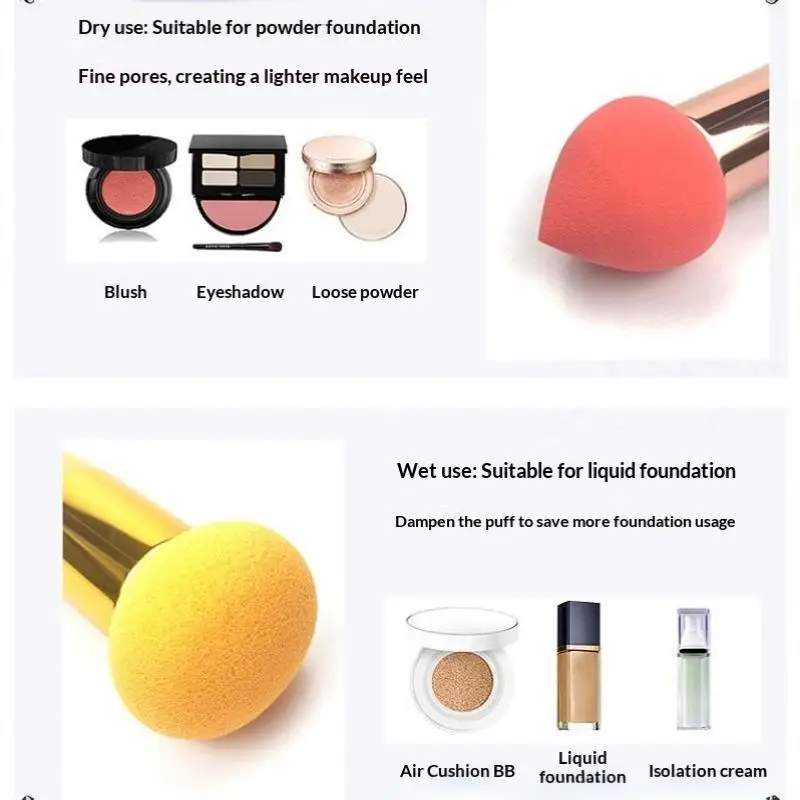 3-teiliges Set Pilzkopf-Make-up-Pinsel für Damen, Beauty-Foundation-Schwamm, Puderquaste mit Griff, Glatt Geformtes Kosmetikwerkzeug – Detail 5